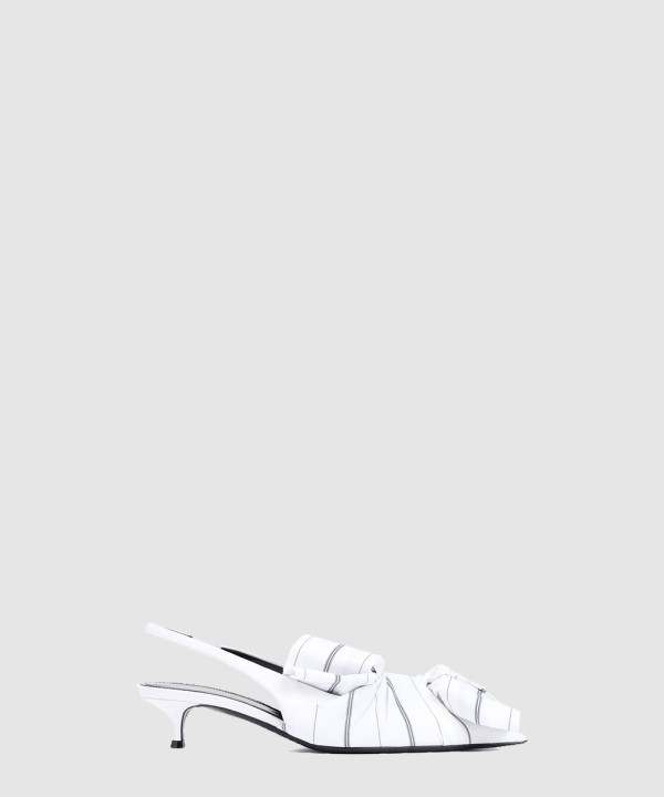 네이비 스트라이프 레더 슬링백 펌프스 786223