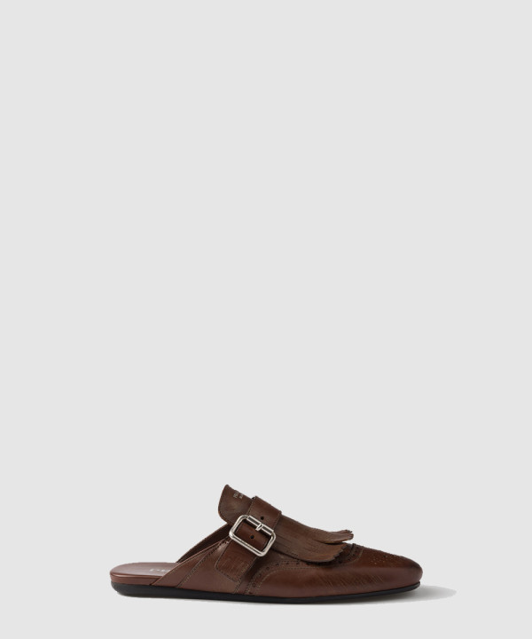 셔플 프린지 가죽 뮬 1S973N