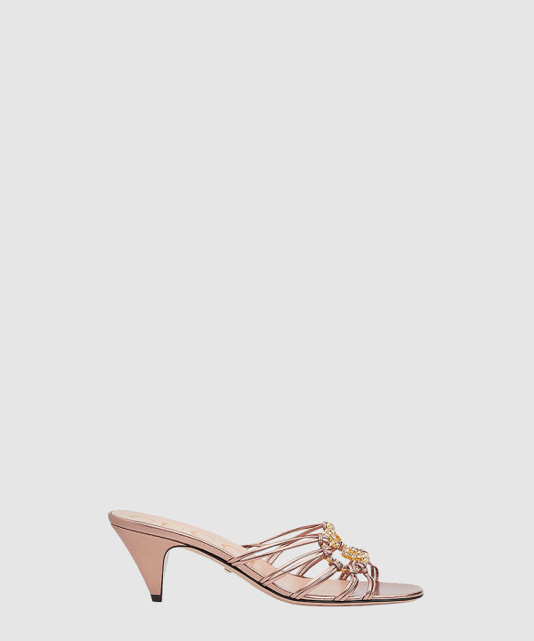 로즈 골드 레더 인터로킹 G 슬라이드 샌들 777447