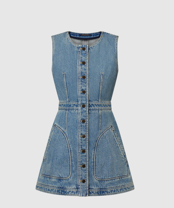 버튼 프론트 데님 드레스