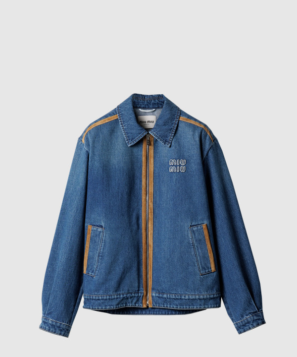 데님 및 가죽 블루종 재킷