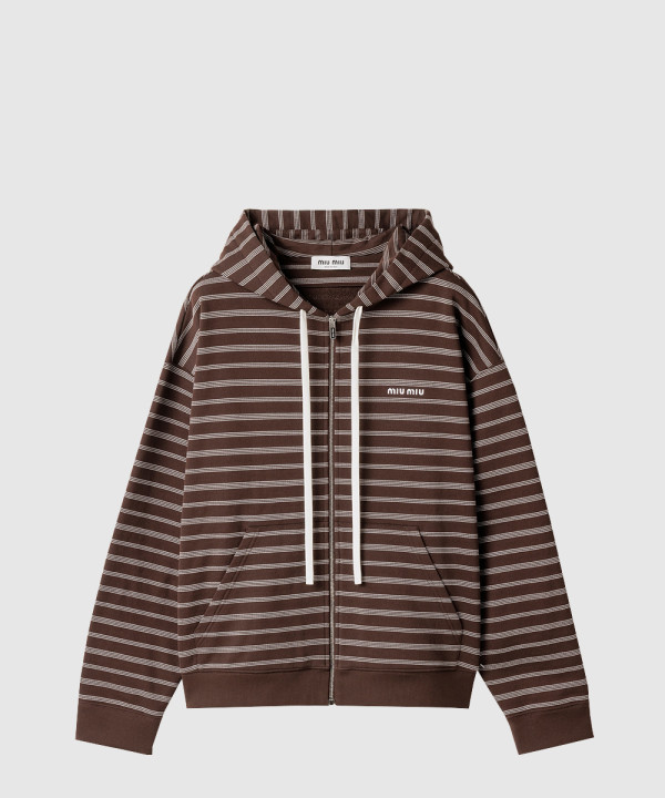 스트라이프 코튼 플리스 후디 재킷