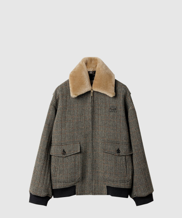 시어링 칼라 셰브론 블루종 재킷